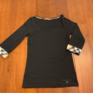 Burberry Brit Nova Check 3/4 Shirt Cuffed Long Sleeve VGUC Missing Size Black